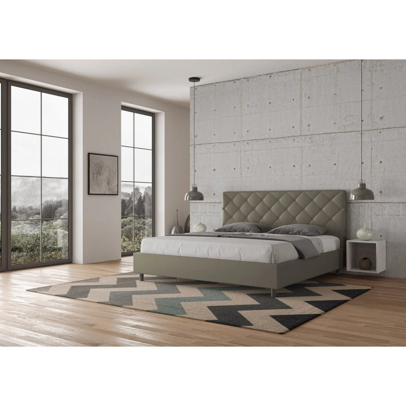 Letto imbottito Matrimoniale 190x200 cm Priya - Similpelle,Cappuccino,Contenitore