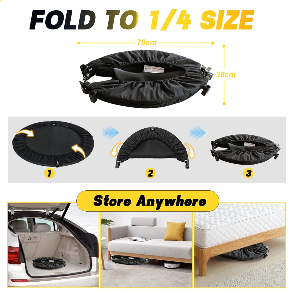 Trampolino pieghevole 101 cm con maniglia, molle standard, nero