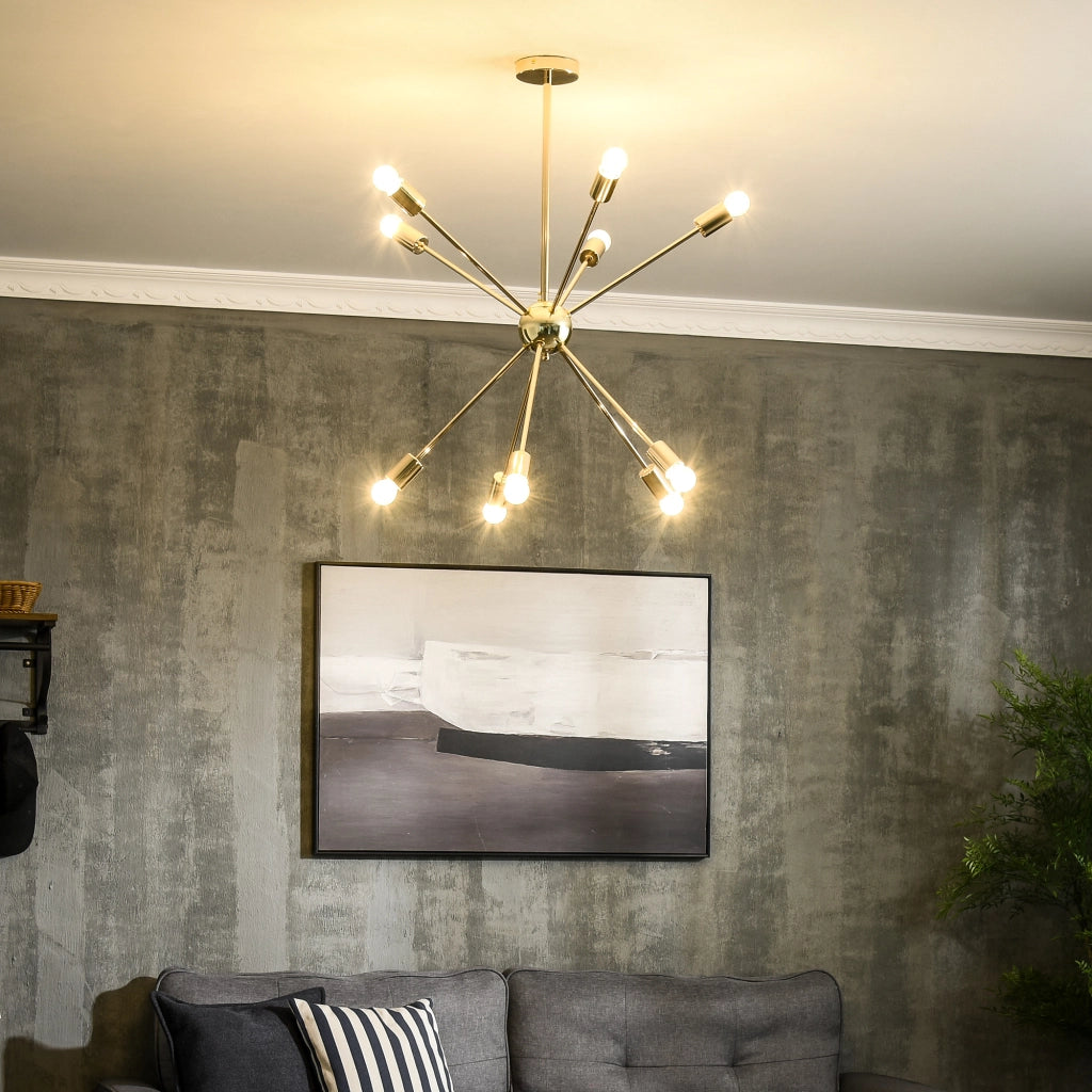Easycomfort Lampada a Sospensione in Metallo Oro con 10 Luci per Cucina, Soggiorno e Camera da Letto, 65x65x78.5 cm