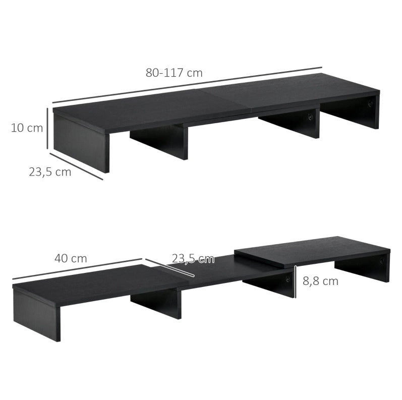 Supporto monitor ULEVR regolabile 80-117x23,5x10 cm con ripiani, nero, per PC e laptop