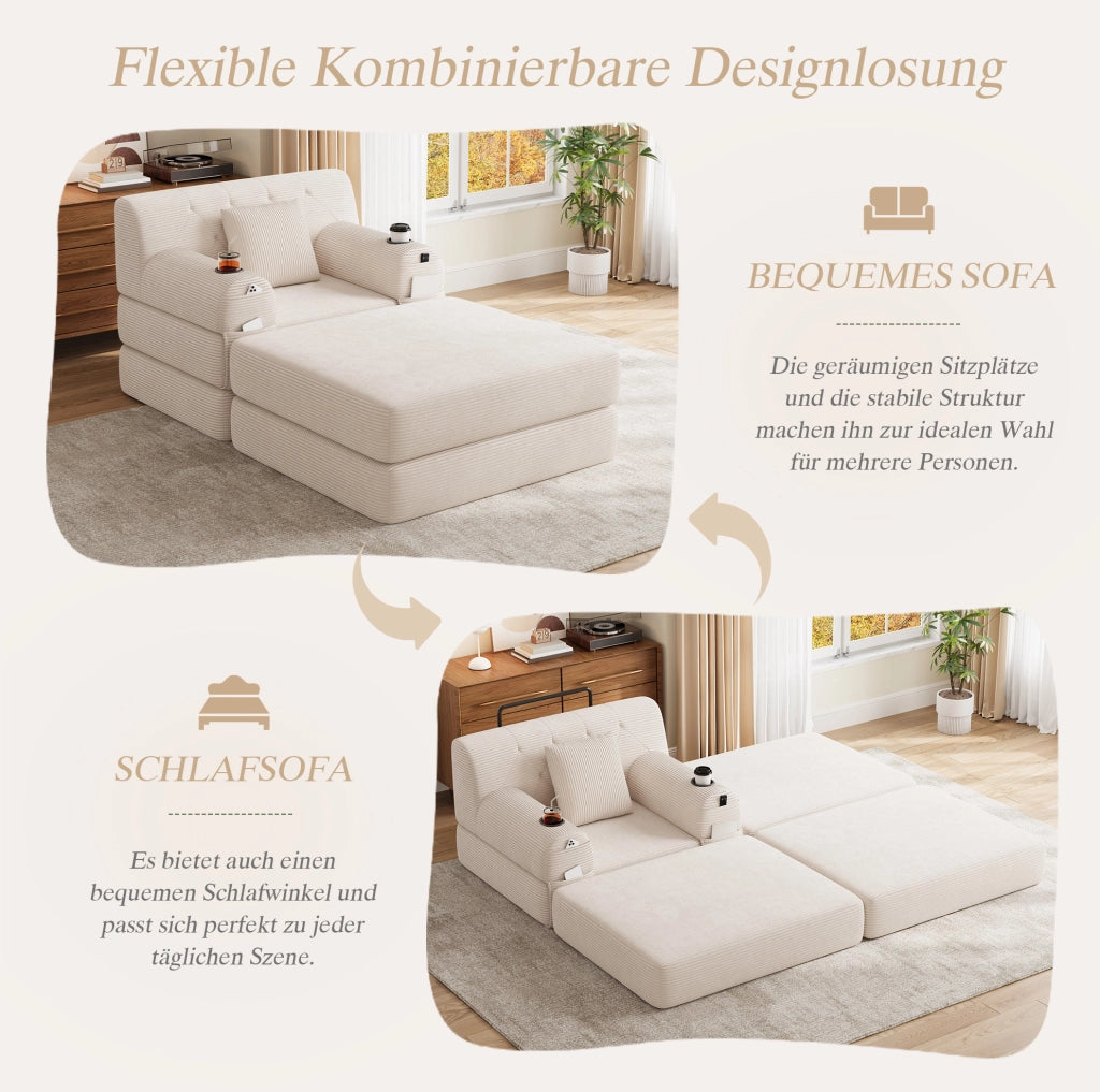 DIVANO LETTO Compresso 162x191 cm in Velluto a Coste Beige