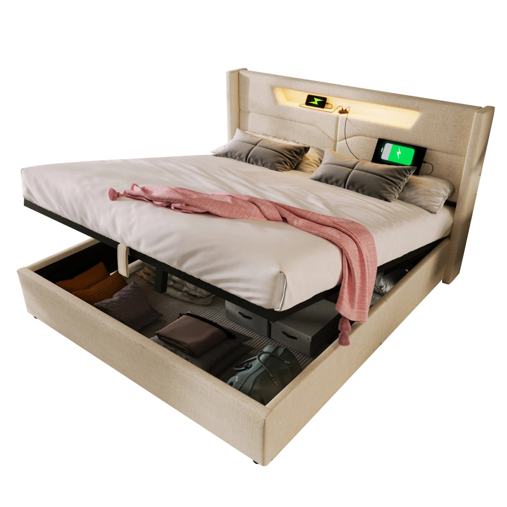 letto imbottito lino beige 160x200 cm