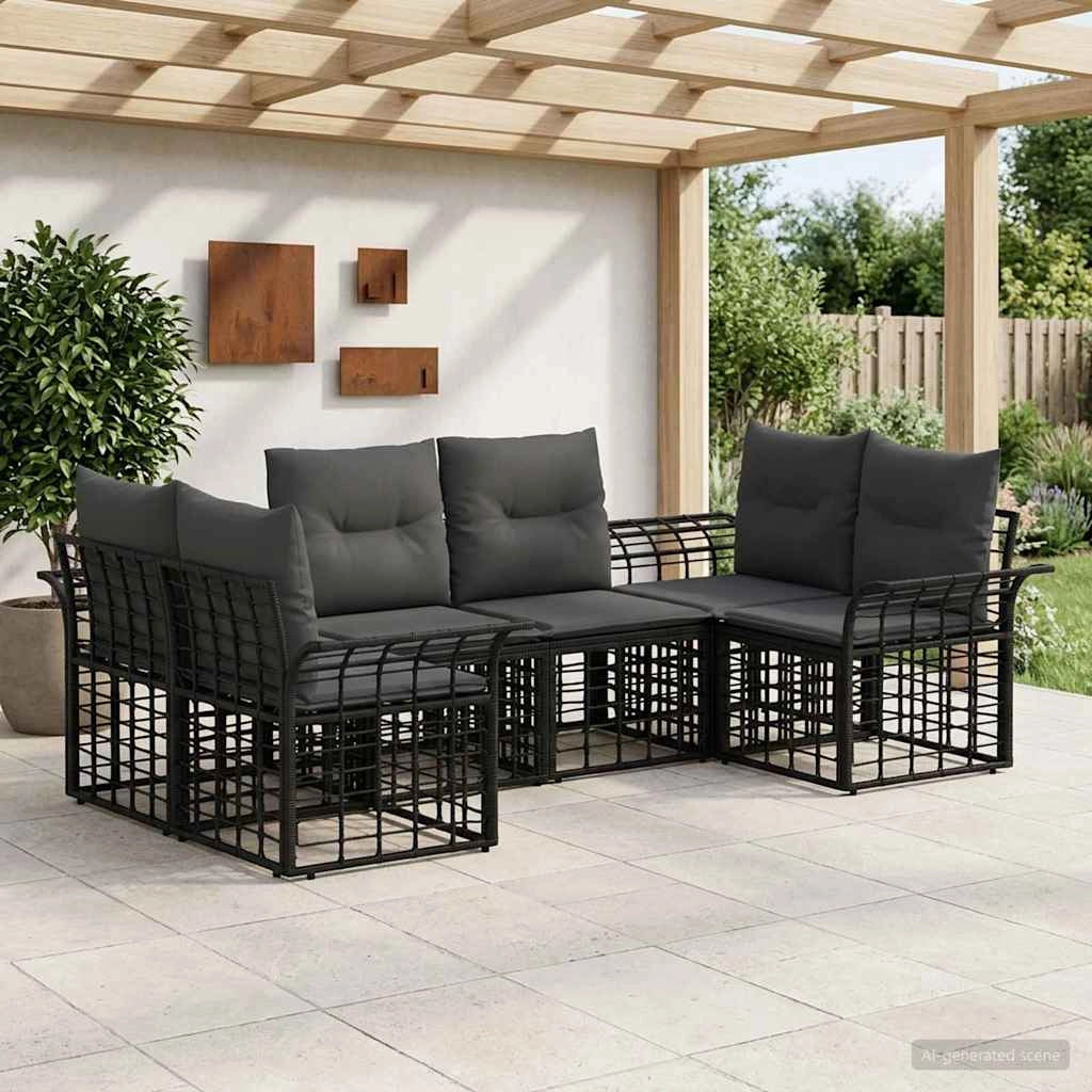 Set di divani da esterno 6 pz Nero e Grigio scuro Poliestere 3437753