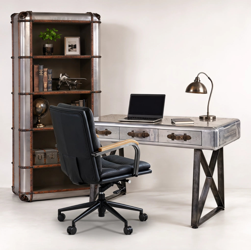 Sedia da ufficio ergonomica in pelle nera regolabile