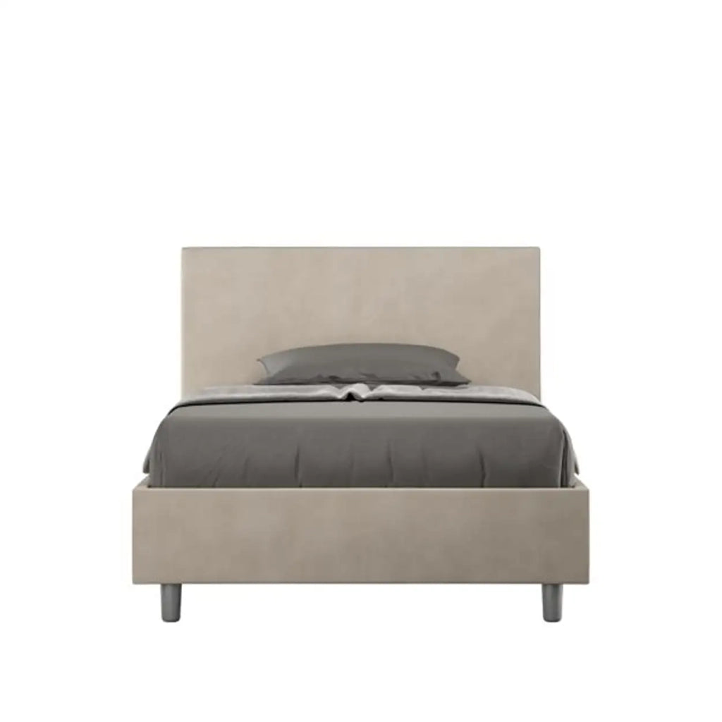Letto una piazza e mezza con rete imbottito 120x190 microfibra sabbia Adele