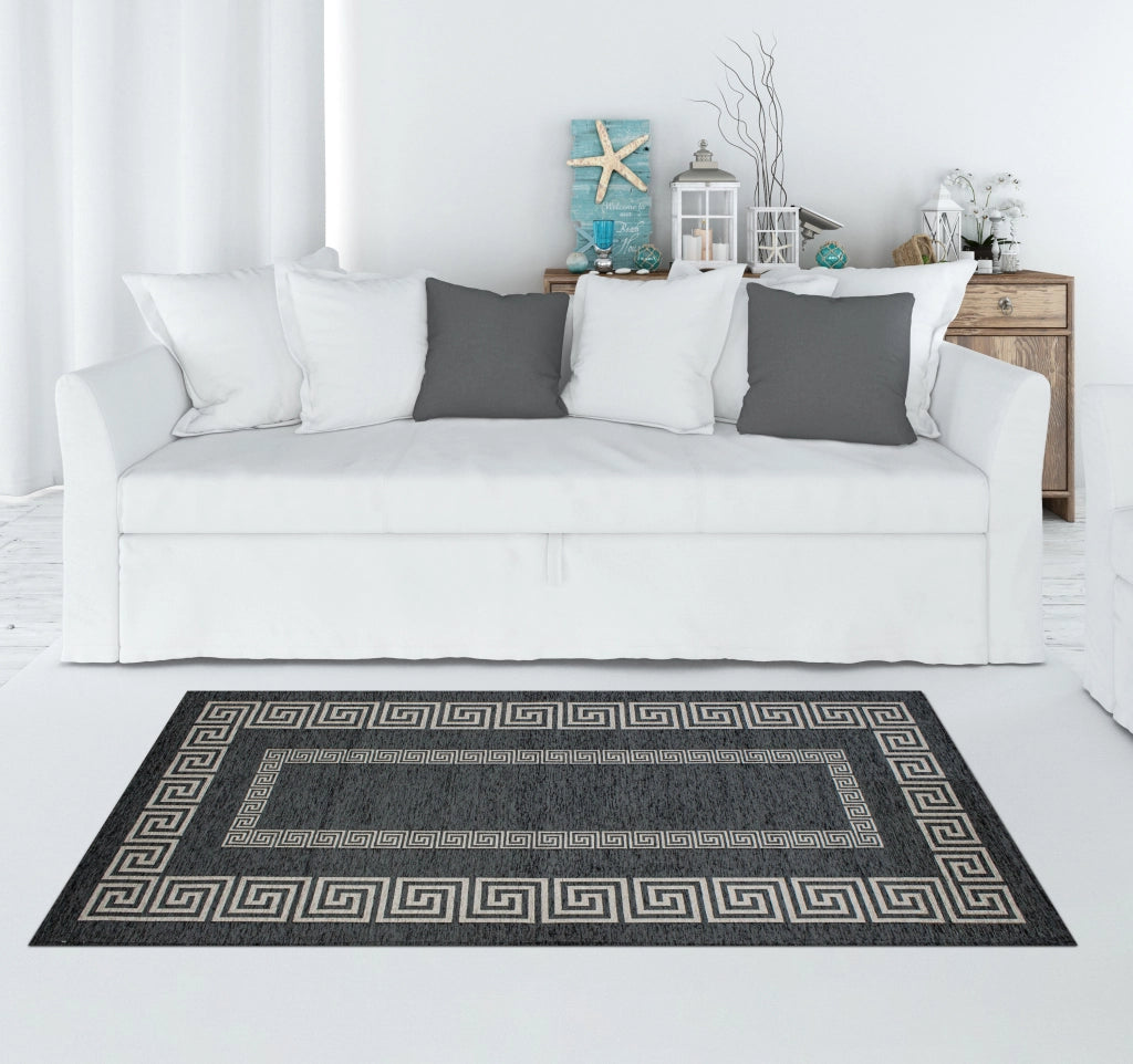 Tappeto Arredo Moderno Morbido in Ciniglia Ingresso Antiscivolo Prodotto Italiano  Soggiorno Camera Salotto Disegni Piazzati Cotone Varie Misure Grande Atena/Antracite - 140x200 cm