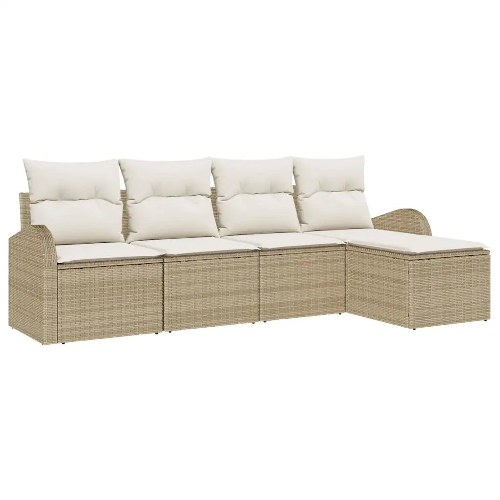 Set di divani con cuscino 5 pcs Beige e Bianco polyrattan