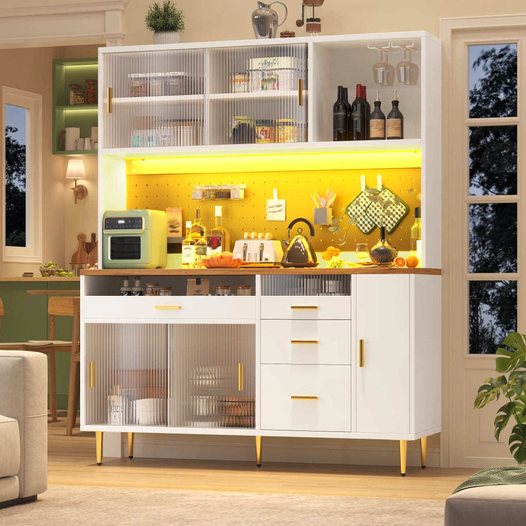 Armadio da cucina con illuminazione LED; MDF e vetro bianco
