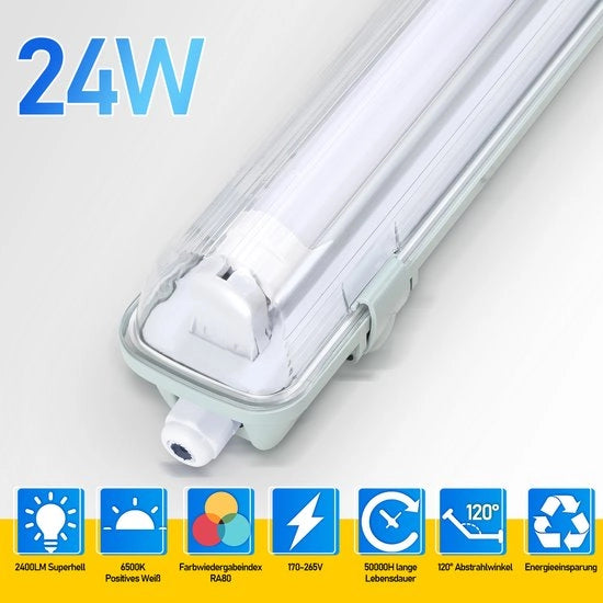 LED strip acqua resistente per tubi LED T8, certificato IP65, 150 cm, 1 x 24W, bianco freddo