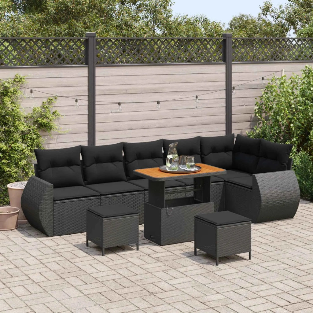Set Divano da Giardino 9 pcs Nero Rattan in Polipropilene
