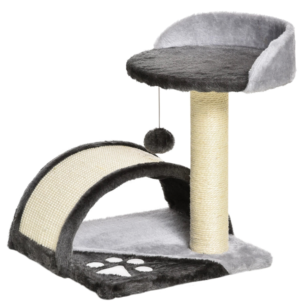 Tiragraffi per gatti con piattaforma e pallina sospesa ¨C Xylo ¨C sisal naturale grigio scuro