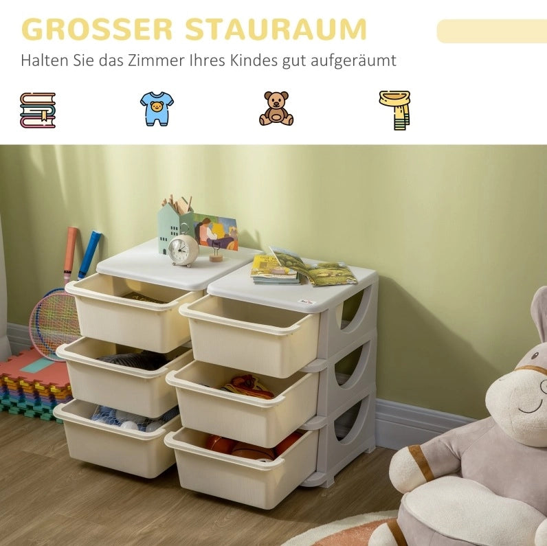 Mobile contenitore per bambini con 6 cassetti color crema