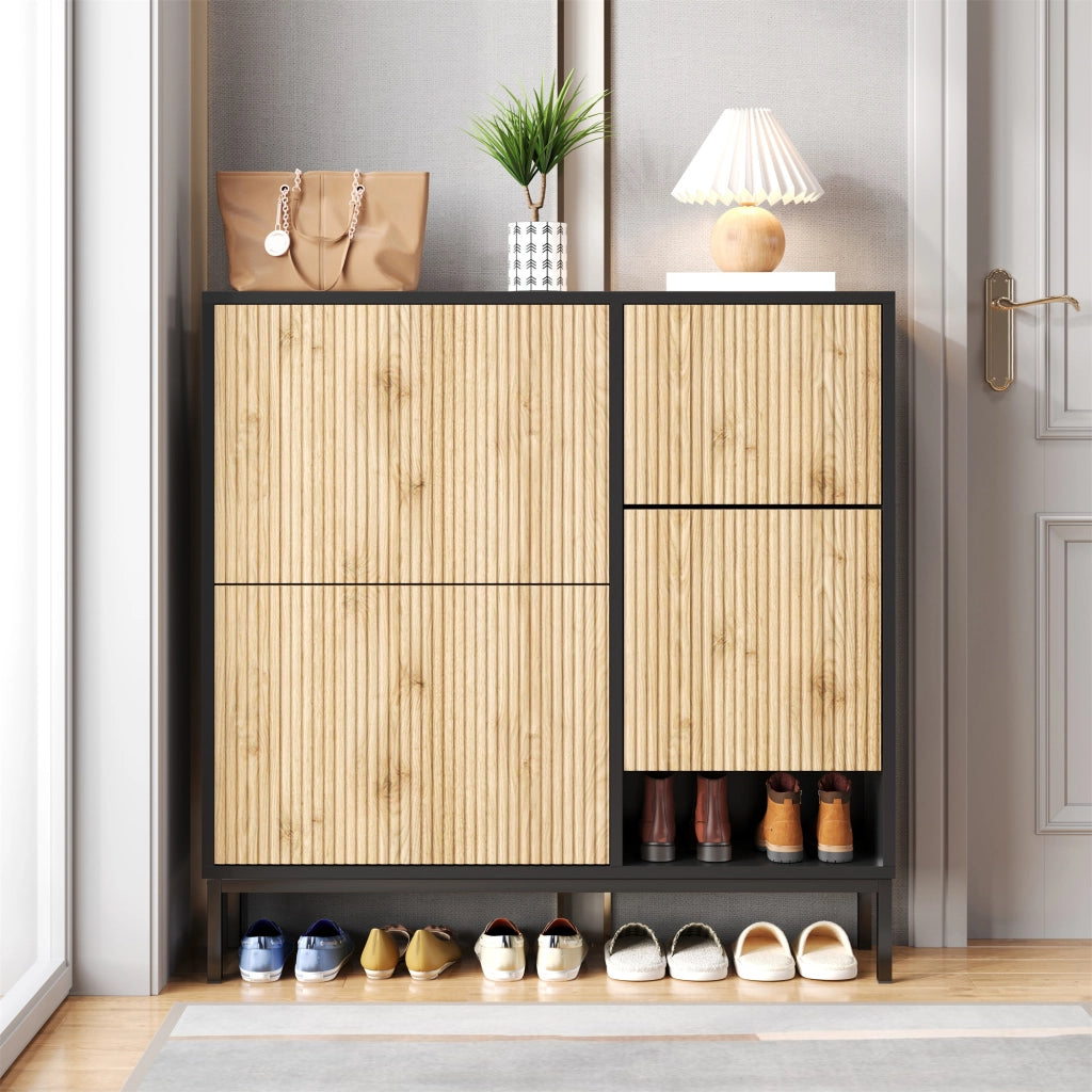 SCARPIERA con panca estraibile 100x25x100 cm MDF Nero e colore legno