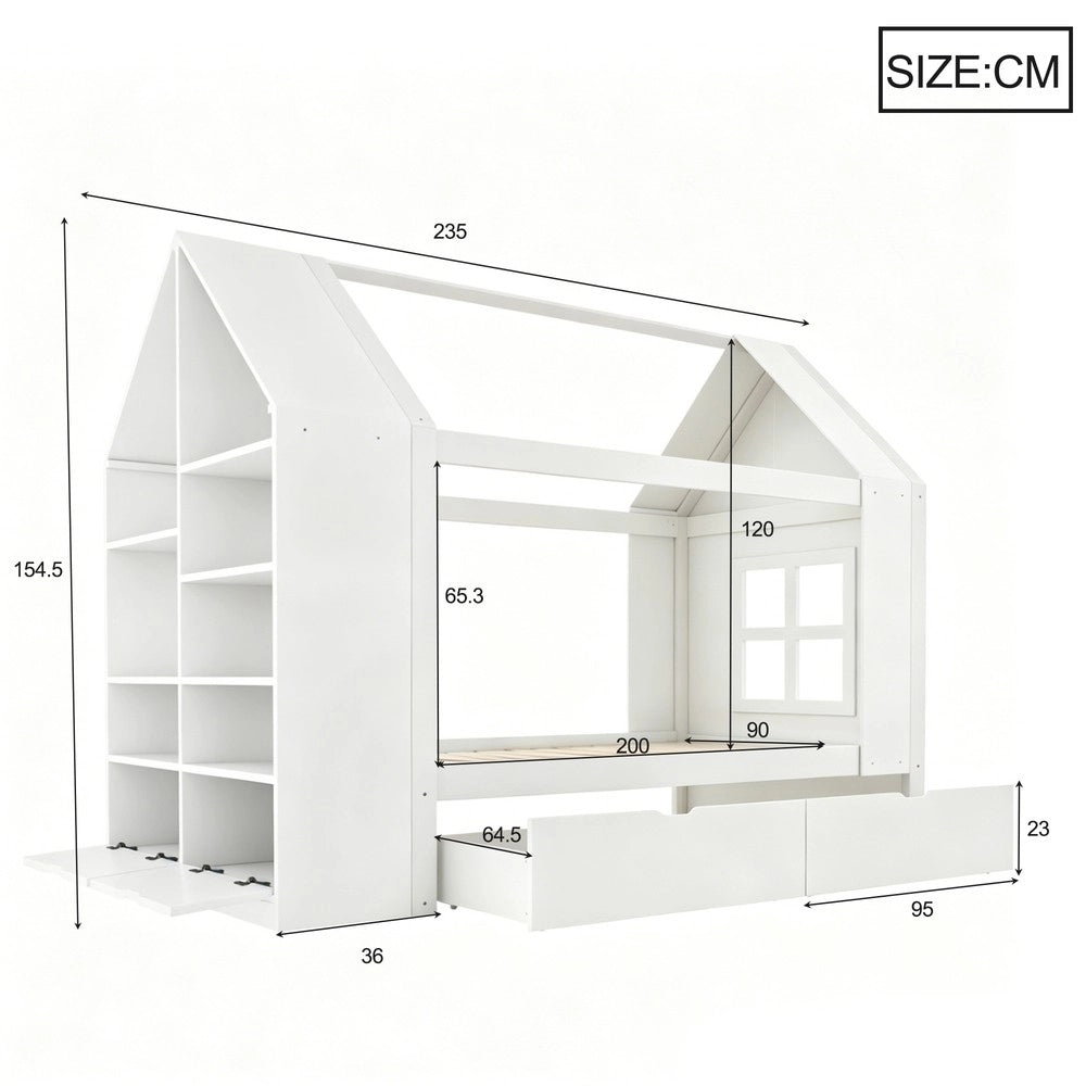 Letto per bambini 90x200 ¨C Minimal ¨C Bianco con cassetti LED struttura in legno di pino