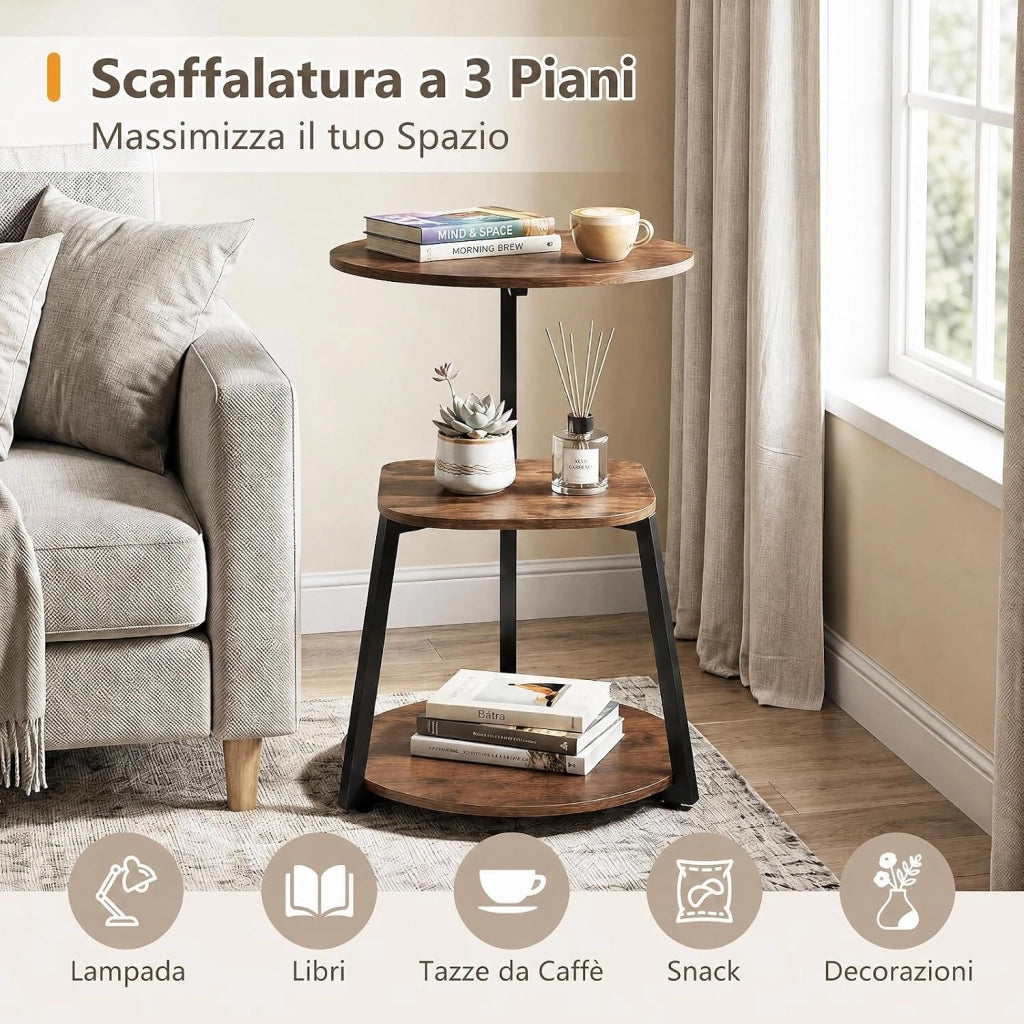 Tavolino da Divano a 3 Livelli, 42,5 x 42,5 x 61 cm (2)
Tavolino Salotto con Struttura in Metallo e Legno, Piedini Antiscivolo, Moderno Tavolo Basso da Caffè per Soggiorno e Camera