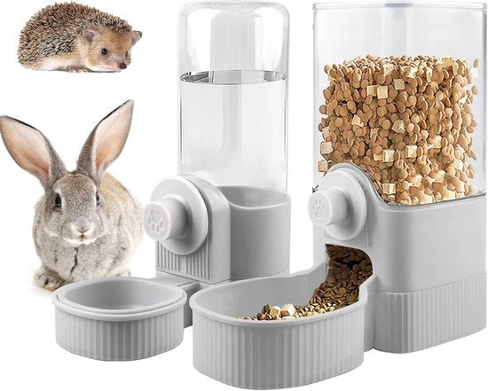 Baccaio automatico per cibo e acqua, vasca appesa per conigli e piccoli roditori - grigio