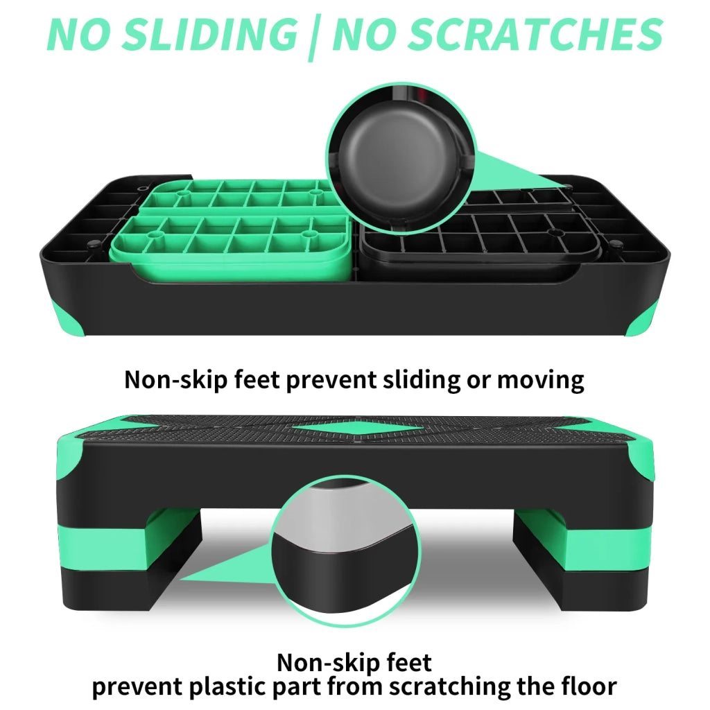 Step Aerobico Regolabile, Pedana 68,5 cm con Altezze 10/15/20 cm, Piattaforma per Allenamento Step Up, Verde