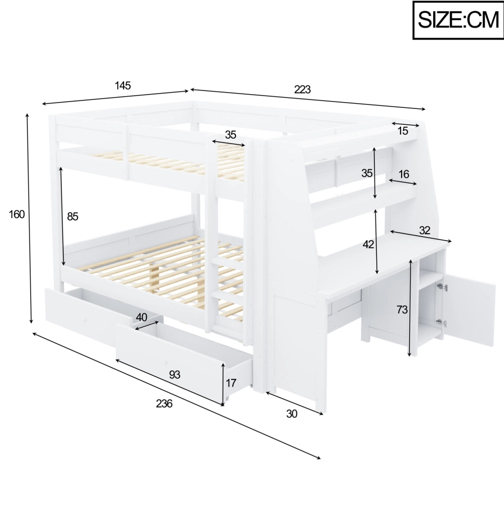 LETTO A CASTELLO 140x200 cm con Scrivania e Contenitore Bianco