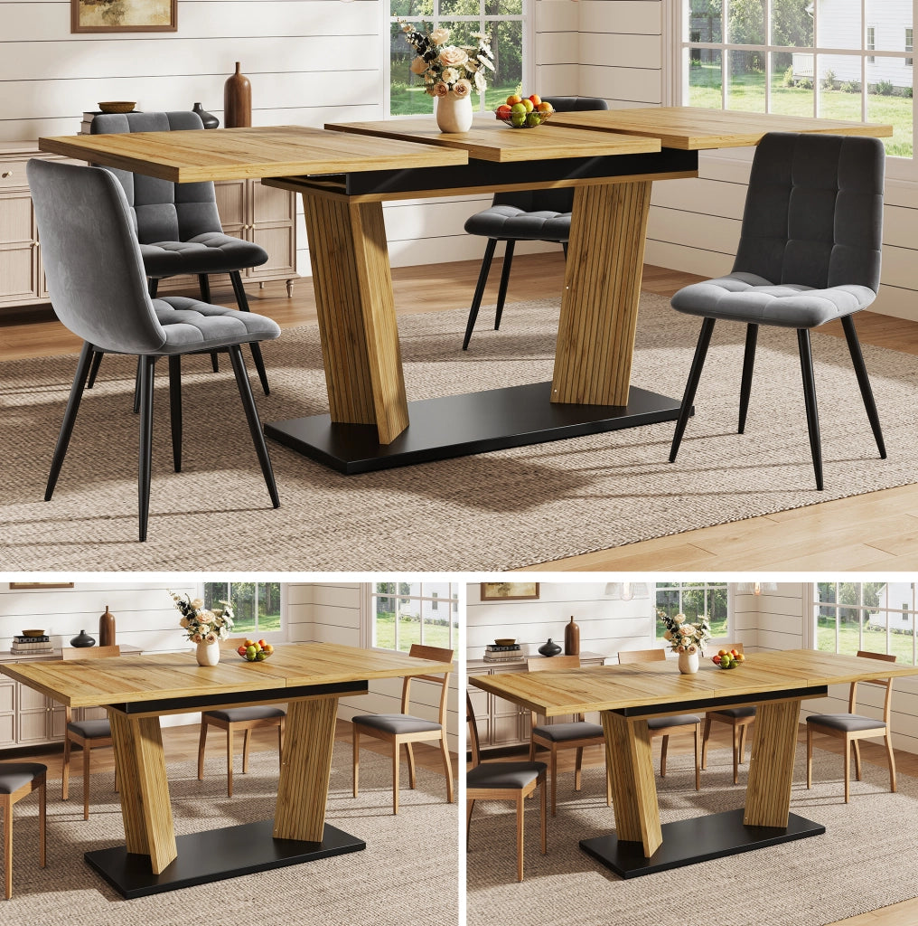 Tavolo da pranzo allungabile 120/160x80 cm in MDF e metallo color rovere