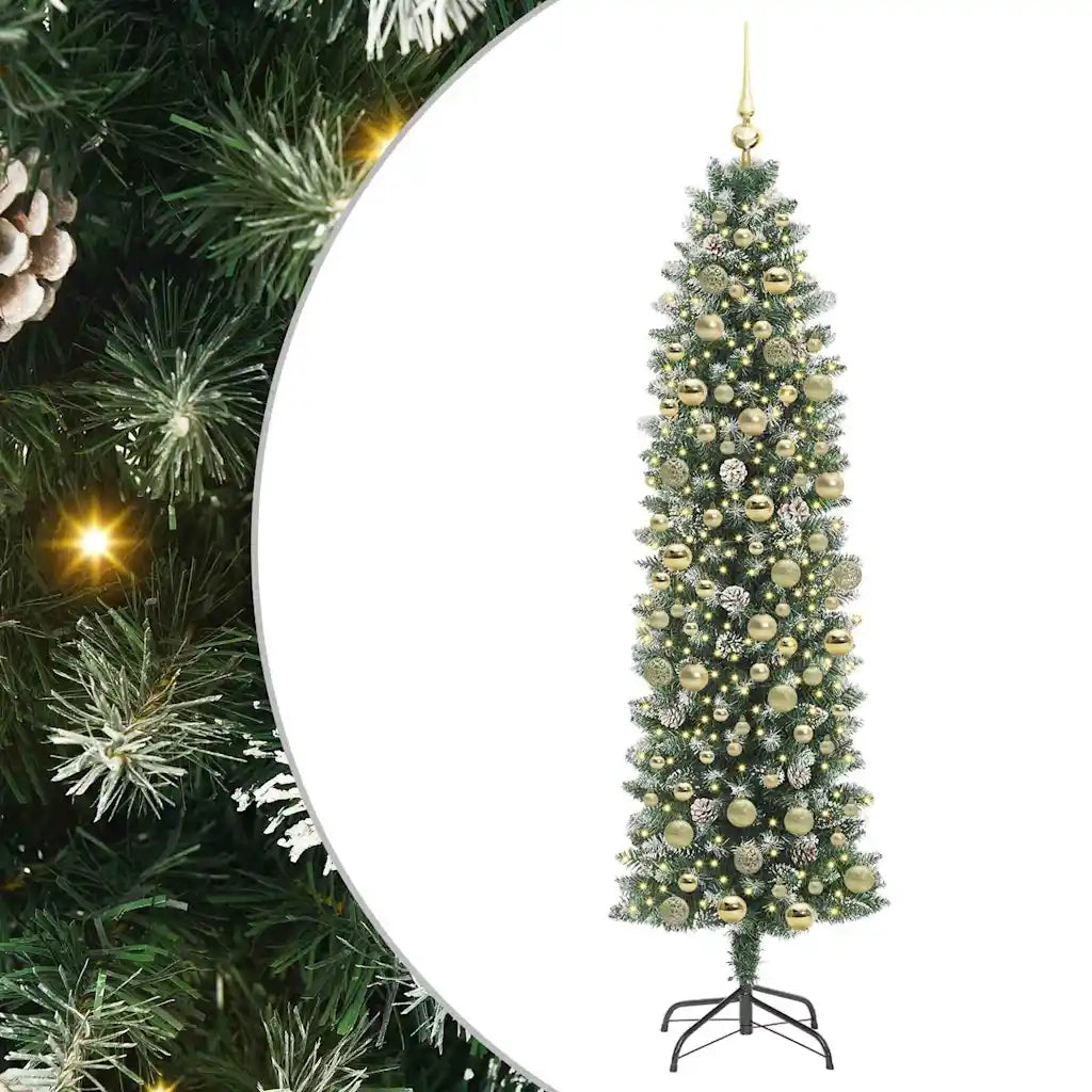 Albero di Natale Artificiale Sottile Verde e Bianco 180 cm 3395297