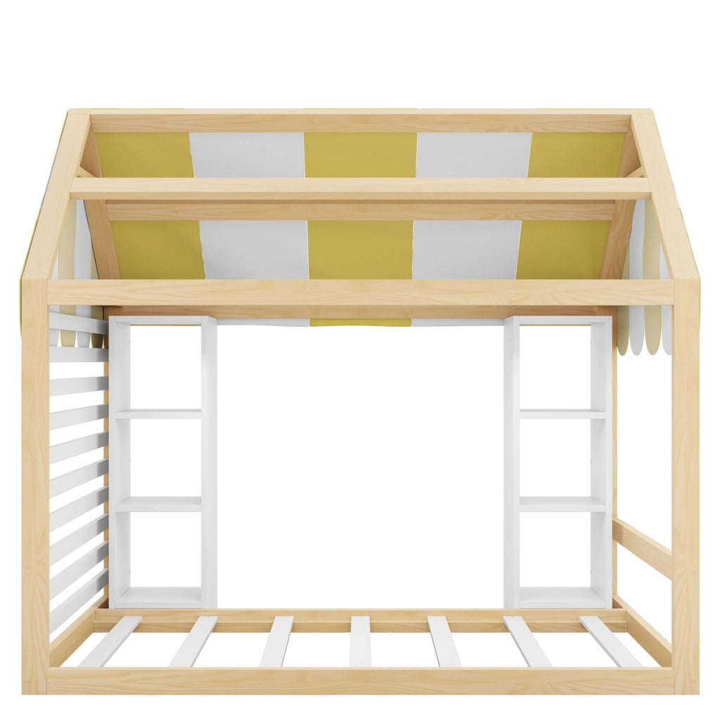 Letto per bambini 90 × 200 cm con baldacchino e due vani aperti in legno bianco e naturale