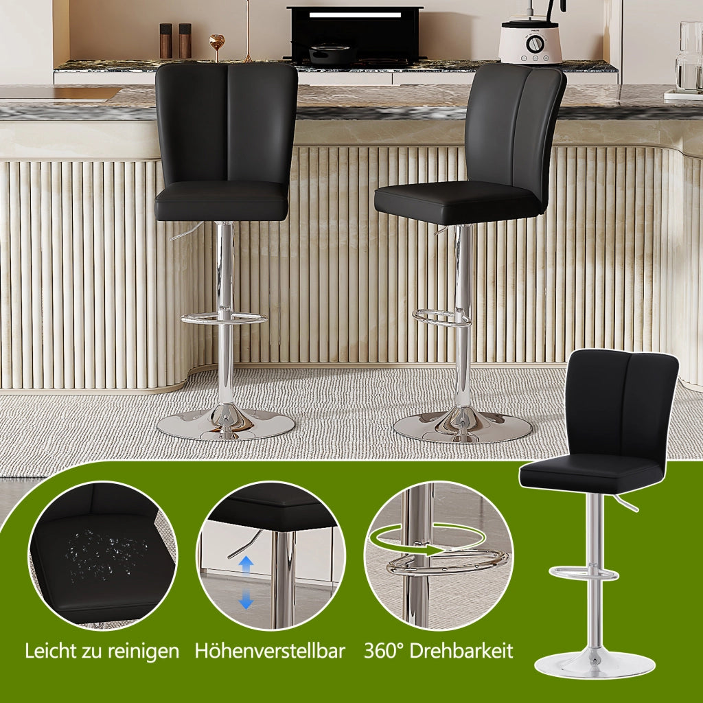 SGABELLO ALTO Set da 2 pezzi 95,5-117,5 cm PU nero e argento