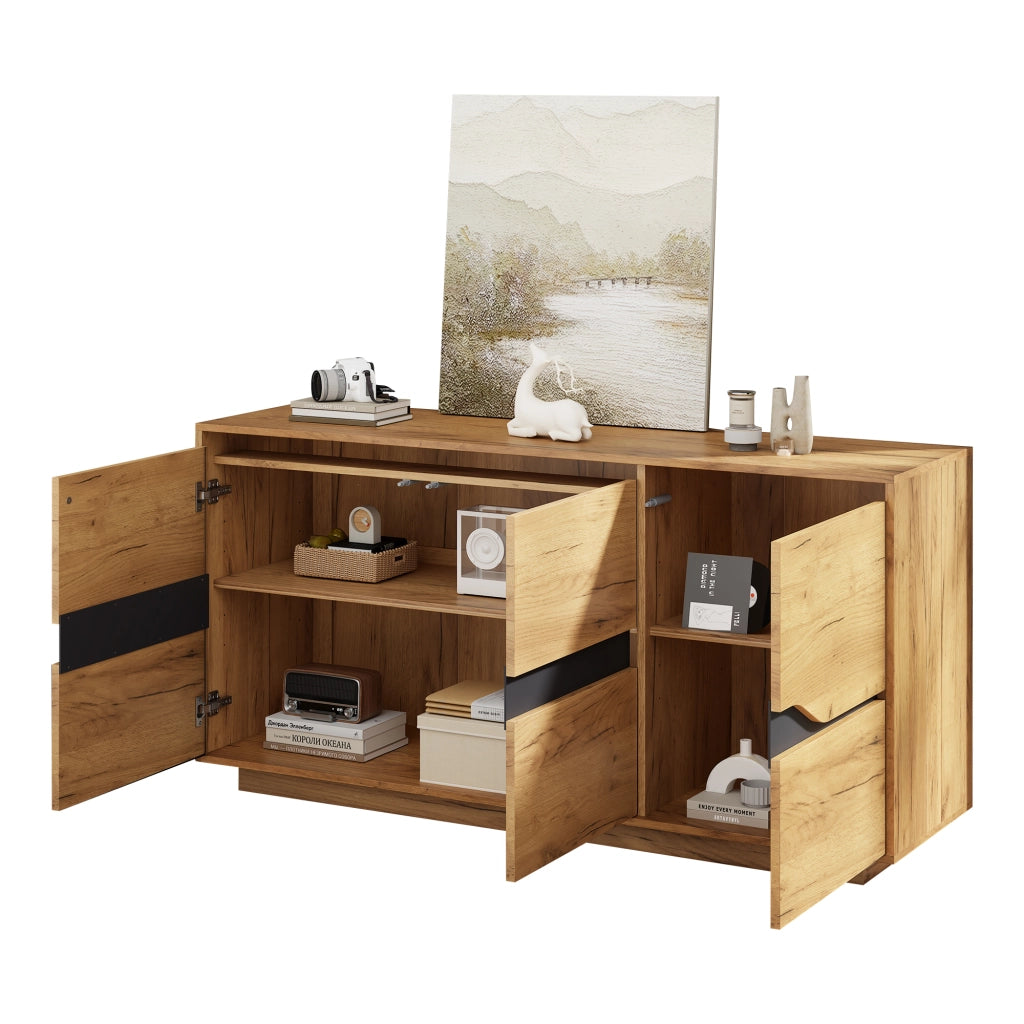 Credenza a 3 ante con divisori regolabili; chiusura ammortizzata; per soggiorno; 140 × 40 × 70 cm
