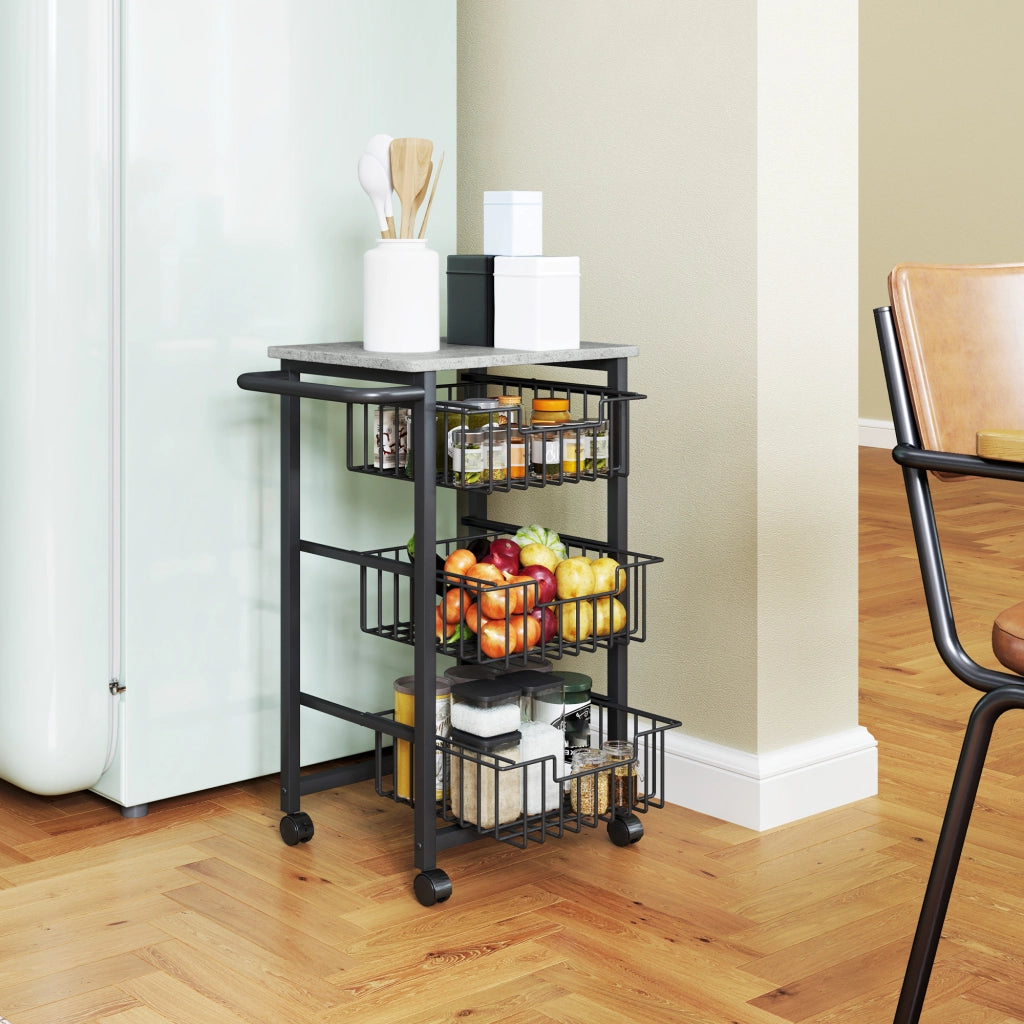 Carrello da cucina con 3 cestelli in acciaio ¨C zephmum ¨C mobile su ruote