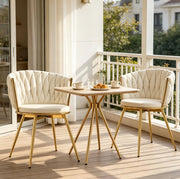 Set da 2 Sedie da Pranzo Girevoli con Schienale Imbottito in Velluto Beige e Struttura in Metallo