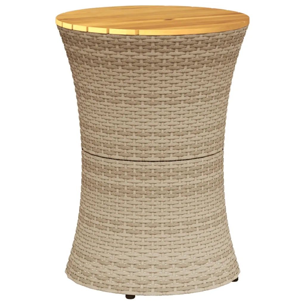 Tavolino Giardino Forma Tamburo Beige Polyrattan Legno Massello 368298