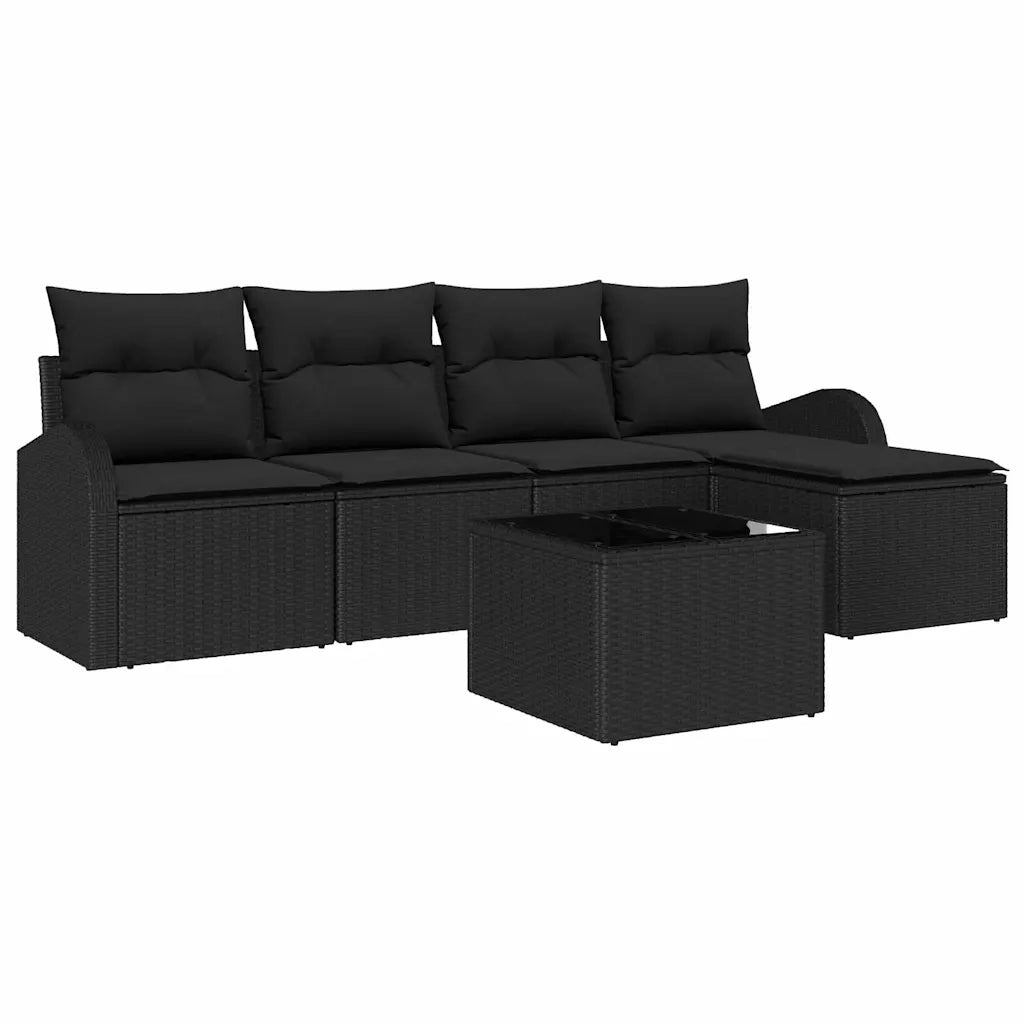 Set di divani con cuscino 6 pcs Nero polyrattan