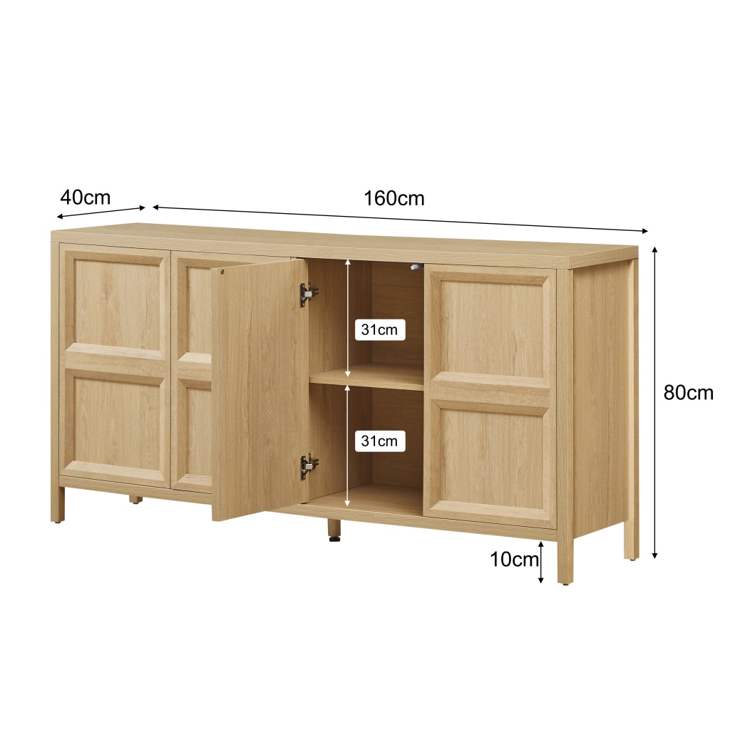 Sideboard moderno 160x40x80 cm in MDF effetto rovere con apertura Tip-On e chiusura soft-close