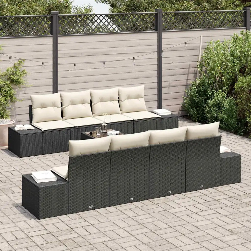 Set Divano da Giardino 7 pcs Nero e Crema polyrattan 3346987