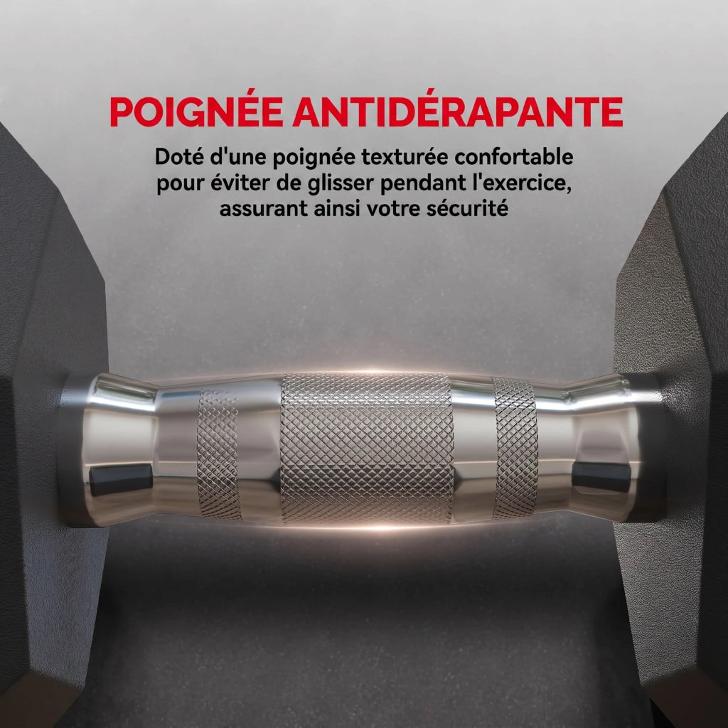 Ensemble d'haltères courtes, lot de 2 haltères hexagonaux recouverts de caoutchouc, acier noir
