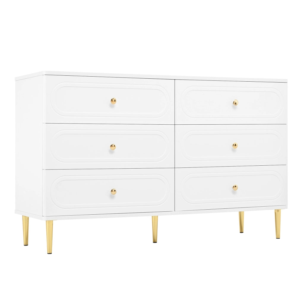 Cassettiera Bianca 6 Cassetti 120 cm; Credenza Moderna Soggiorno con Piedini in Metallo