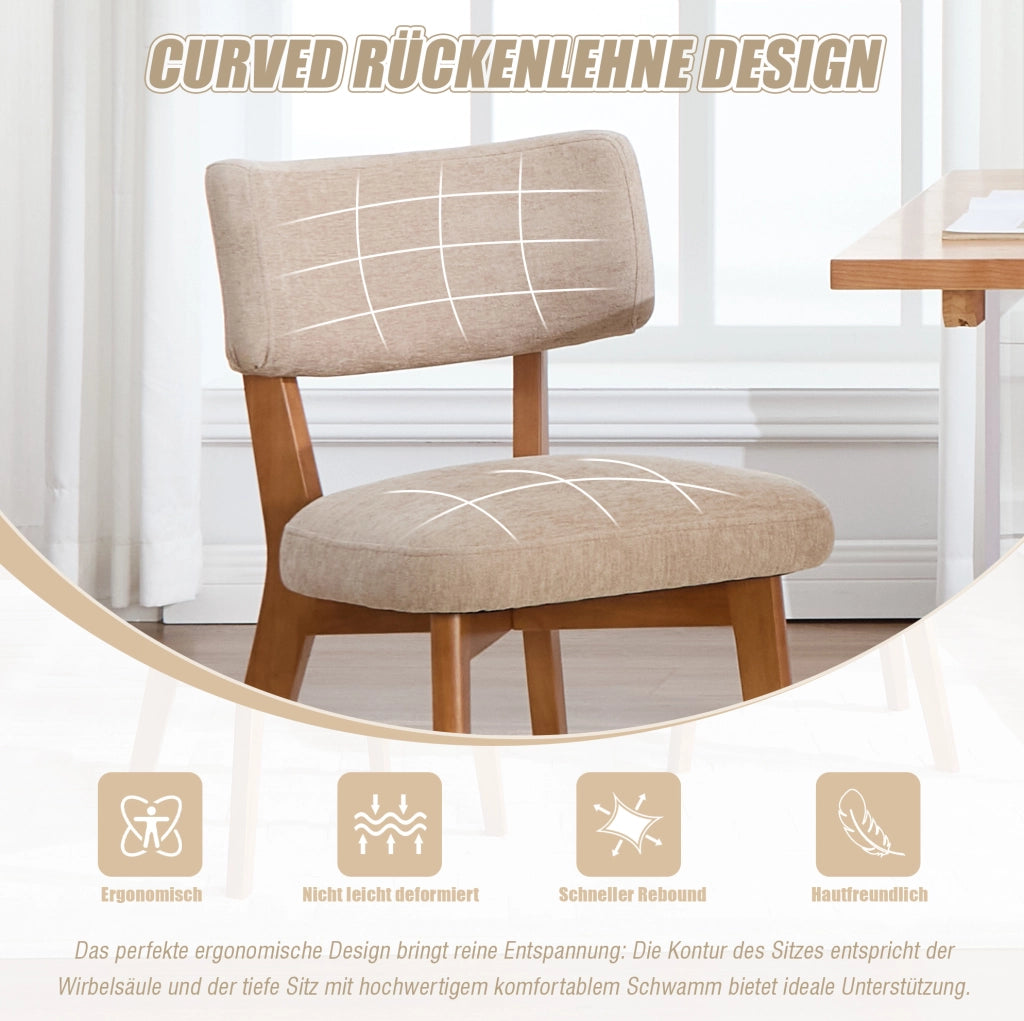 Set di 2 sedie da pranzo in legno massello con seduta imbottita; khaki