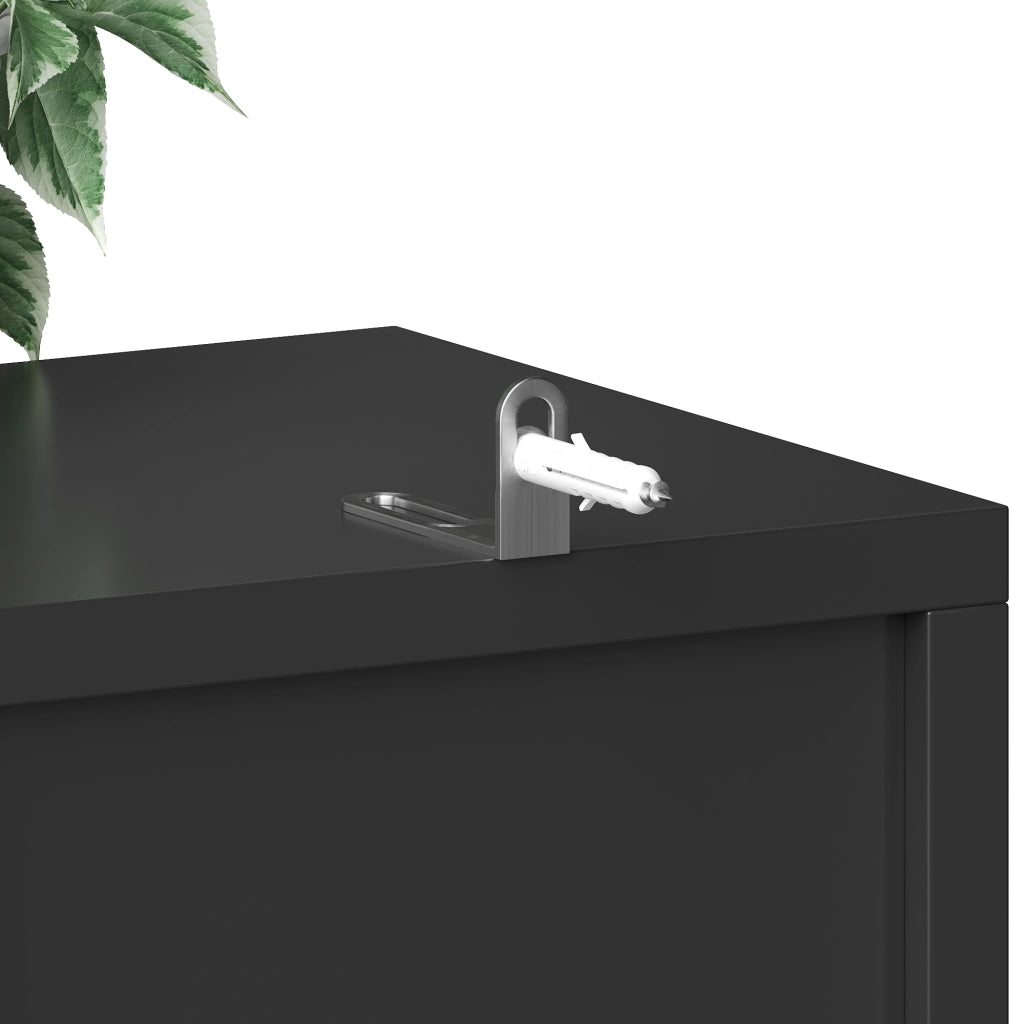 Credenza alta 140x38.5x180 cm con illuminazione LED RGB controllabile tramite app in MDF nera