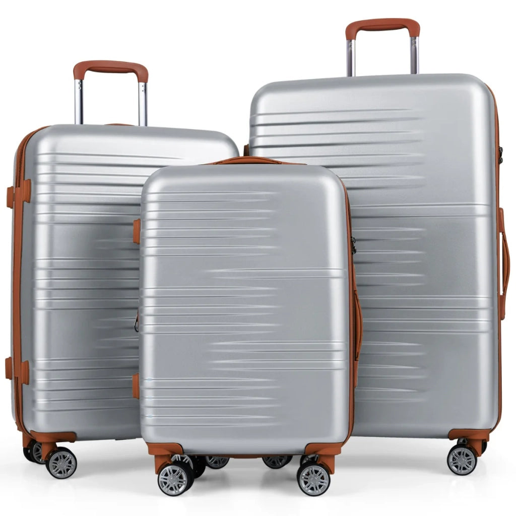 Set di valigie da 3 pezzi 20 x 24 x 28 pollici con spazio di archiviazione ottimizzato e maggiore sicurezza realizzato in ABS color argento 20_0018245