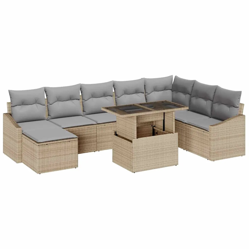 Set Divano da Giardino con cuscino 9 pcs Beige e Grigio Chiaro