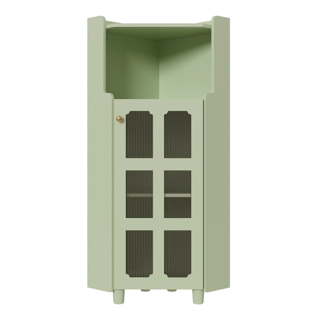 Mobile ad angolo con LED controllati da app; 1 vano aperto e 1 armadietto; MDF verde