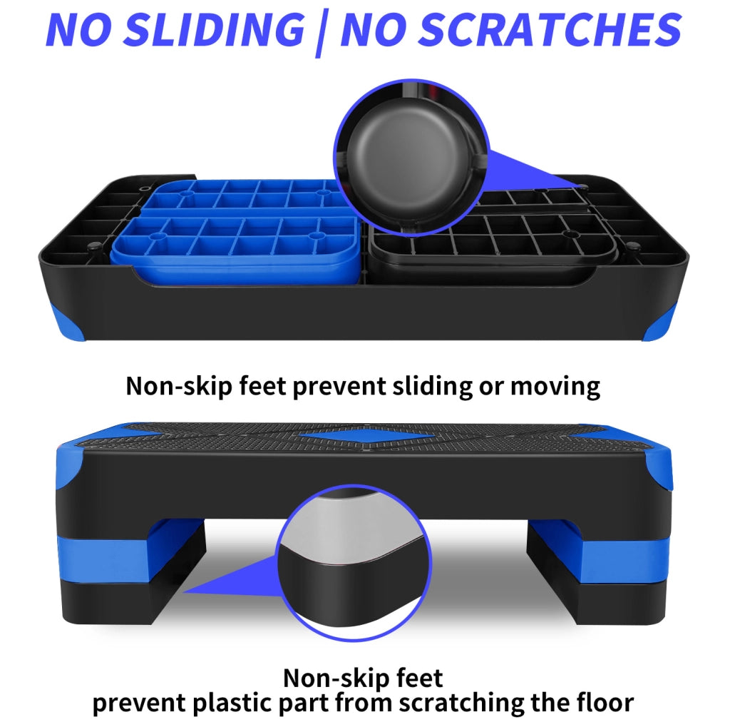 Step aerobico regolabile 68,5x28x10 cm in ABS blu, 3 altezze per casa