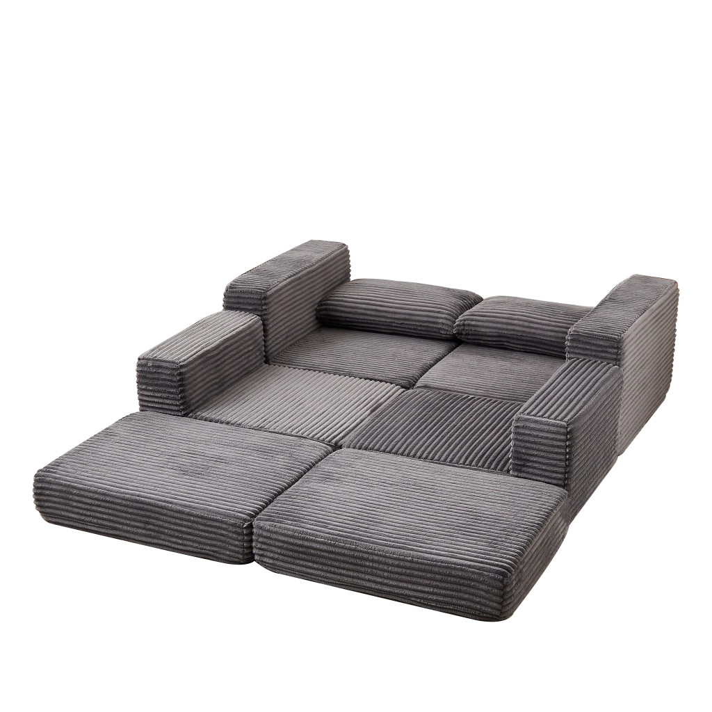 Divano letto modulare 2 in 1 con poggiapiedi rimovibile in velluto a coste grigio