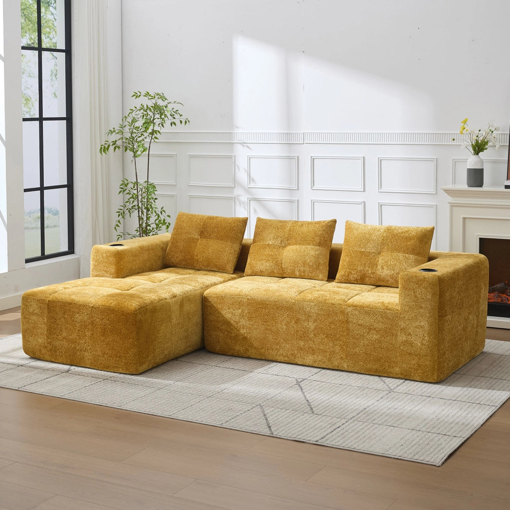 Divano Angolare 3 Posti con Cuscini ¨C MINIMAL ¨C 258 cm, Tessuto
