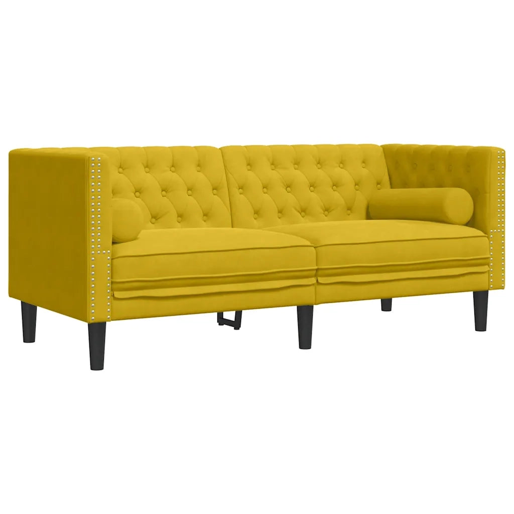 Set Divani Chesterfield 3pz con Cuscini Giallo Velluto