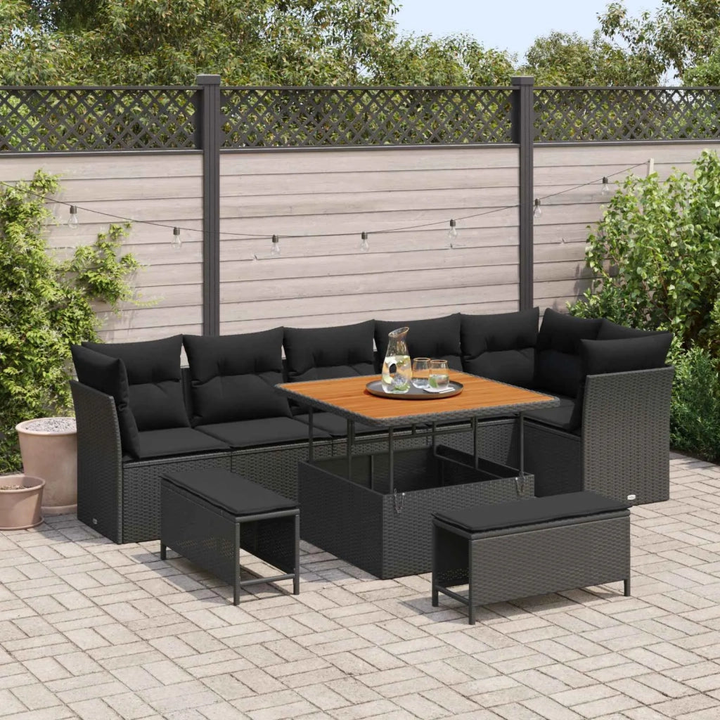 Set Divano da Giardino con cuscino con archiviazione 9 pcs Nero 3363444