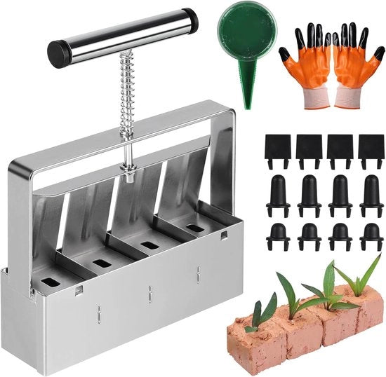 Blocco di aratura manuale per 4 blocchi di aratura - Facile semina e riempimento con foro per terra e guanti - Incluso stop in plastica - Adatto per semi - 45 x 5 cm