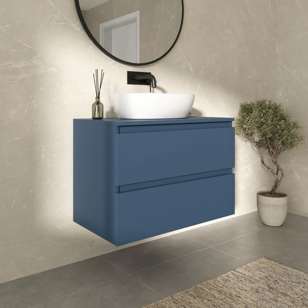 Mobile bagno sospeso 70cm due cassetti alby blue con top | Hexa