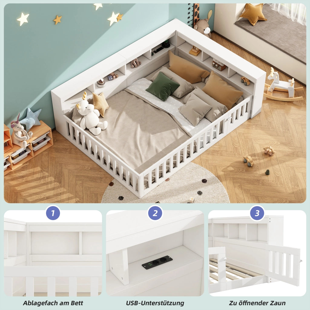 Letto divano 140×200 cm 2 posti con vani laterali; prese USB e barriera estraibile; senza materasso; bianco