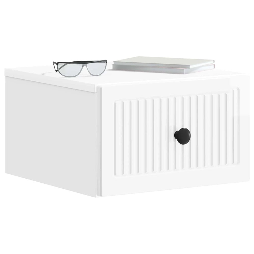 Set di 2 Comodini | Armadio da Notte | Mobiletto da notte a muro Bianco Lucido 33 x 34,5 x 20 cm