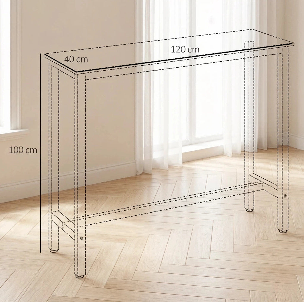 Tavolo Bar Moderno con Struttura in Acciaio Nero e Piano Effetto Marmo Bianco 120x40x100 cm